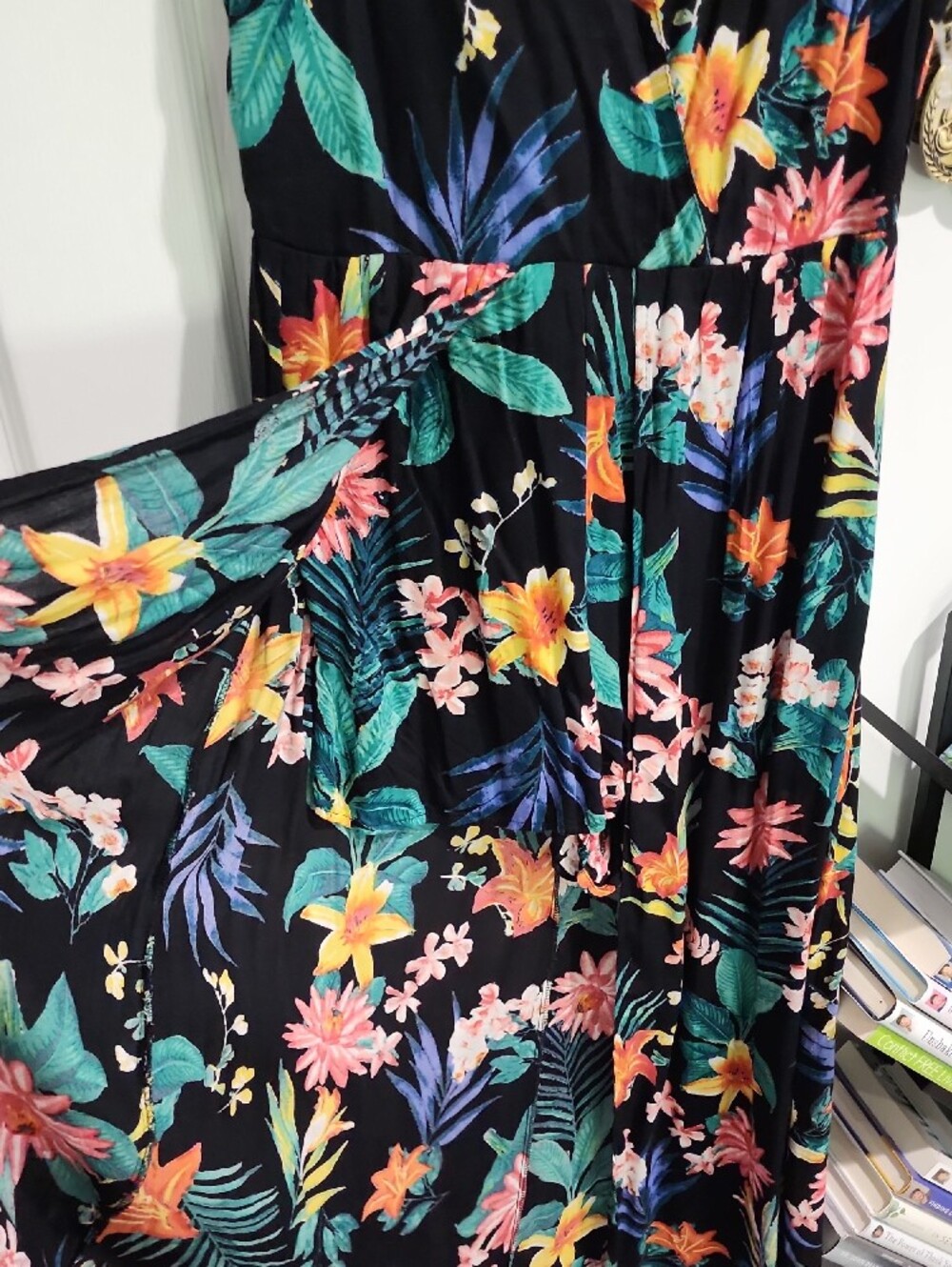 Derek Heart Black Tropical Floral Halter Maxi Dress - Picture 2 of 2